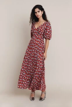 Annie Crepe Midi Dress Red Floral