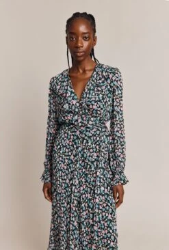 Su Georgette Midi Dress Black Heart Print