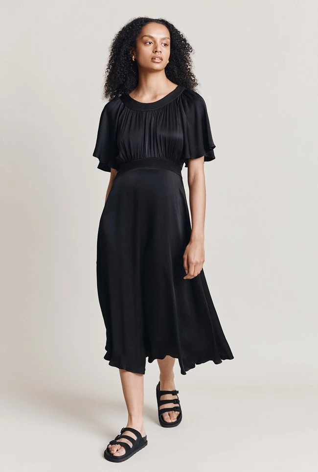 Flora Satin Midi Dress Black - Image 2