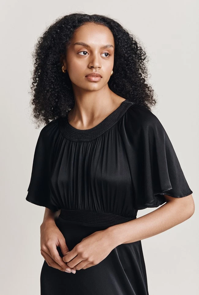 Flora Satin Midi Dress Black - Image 3