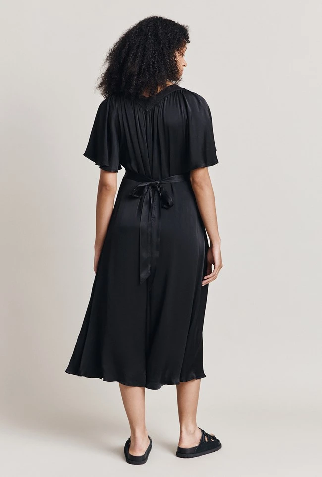 Flora Satin Midi Dress Black - Image 4