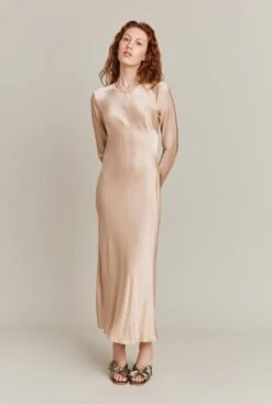Mari Satin Midi Dress Stone