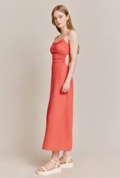 Sophie Crepe Midi Dress Coral
