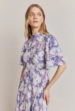 Penny Crepe Midi Dress Blue Dotty Clouds