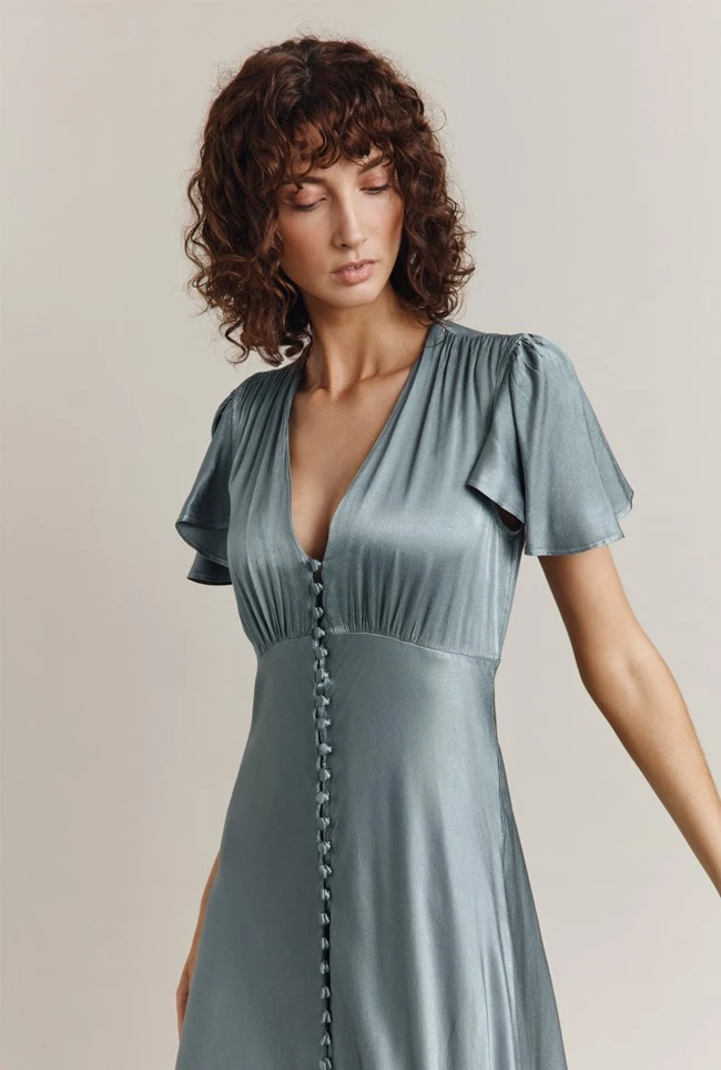 Delphine Satin Maxi Dress Slate Blue