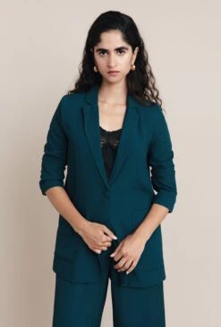 Wren Crepe Blazer Petrol Green
