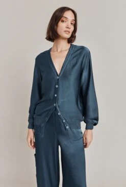 Mia Satin Bomber Jacket Dark Denim