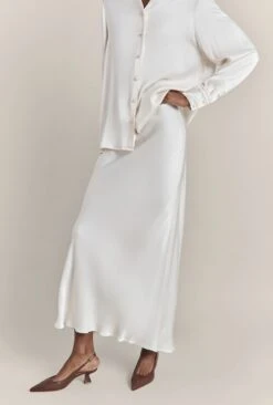 Emma Satin Midi Skirt Ivory
